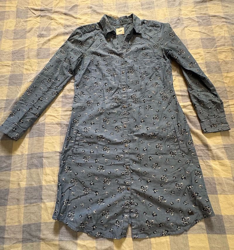 Max Blue Floral Button-Up Shirt Dress