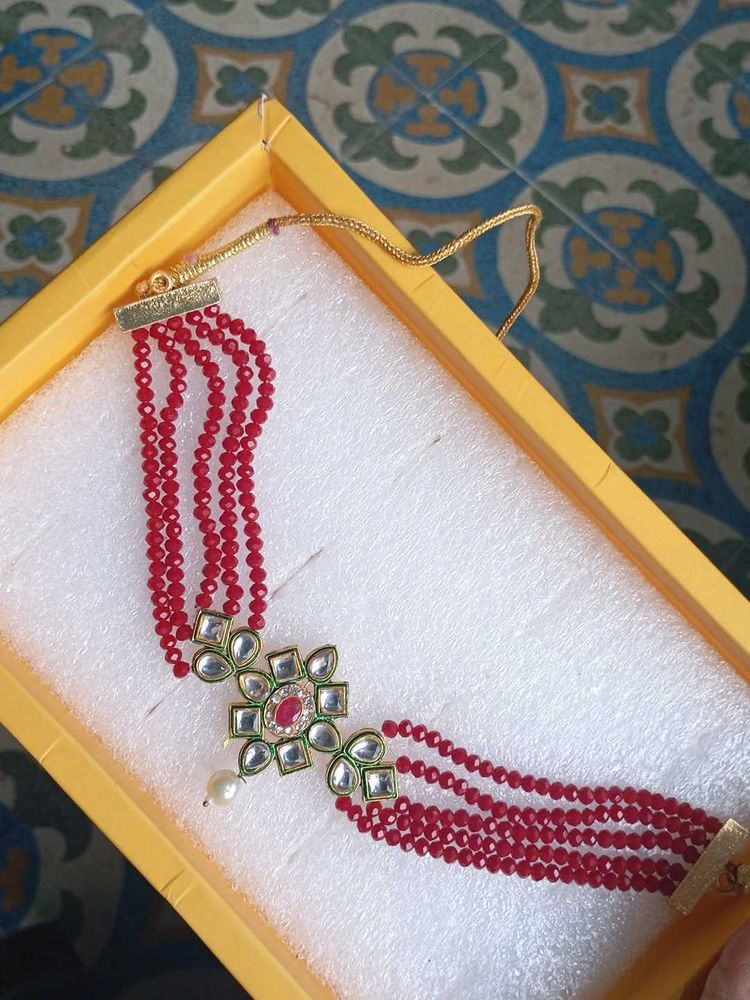 Red Beaded Choker Necklace Set