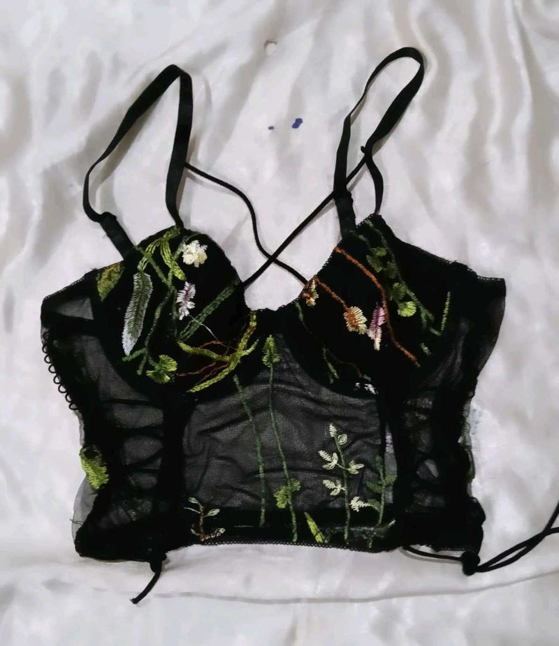 Sheer Floral Corset Top