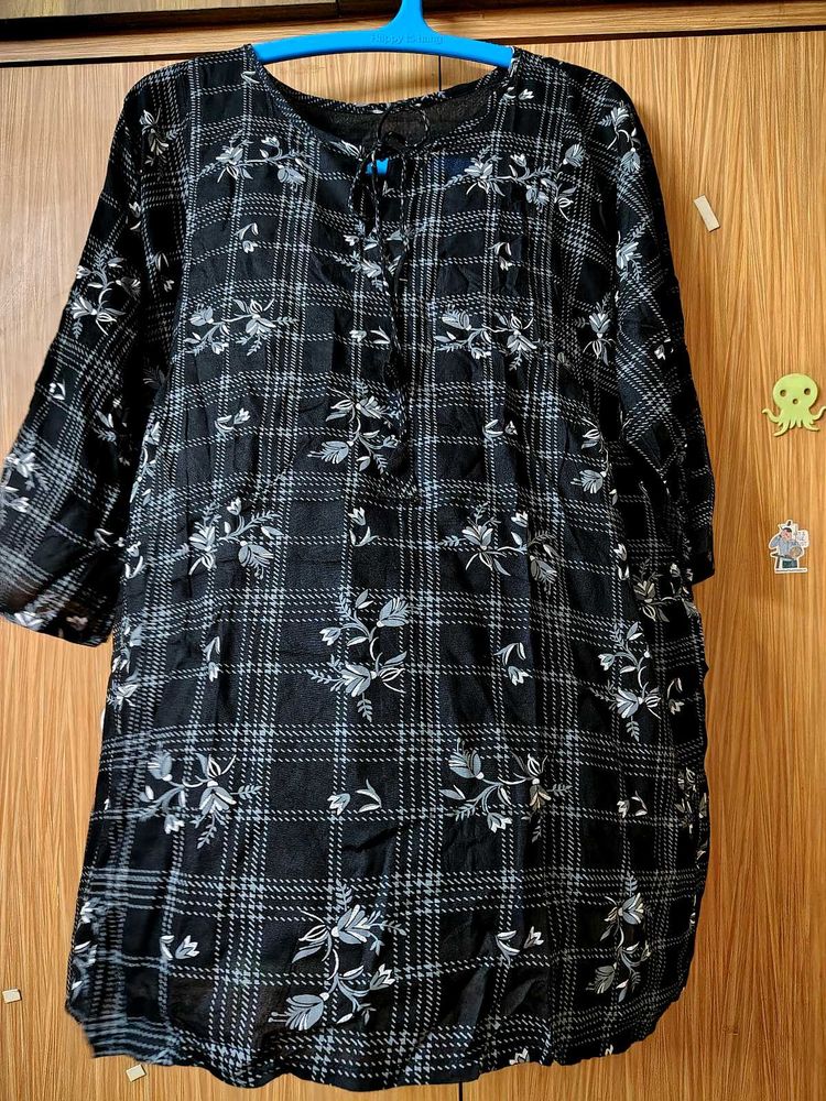 Chic Black &amp; White Plaid Floral Kurta