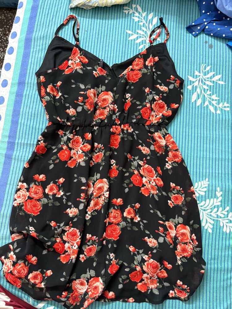 Black Floral Print Mini Dress