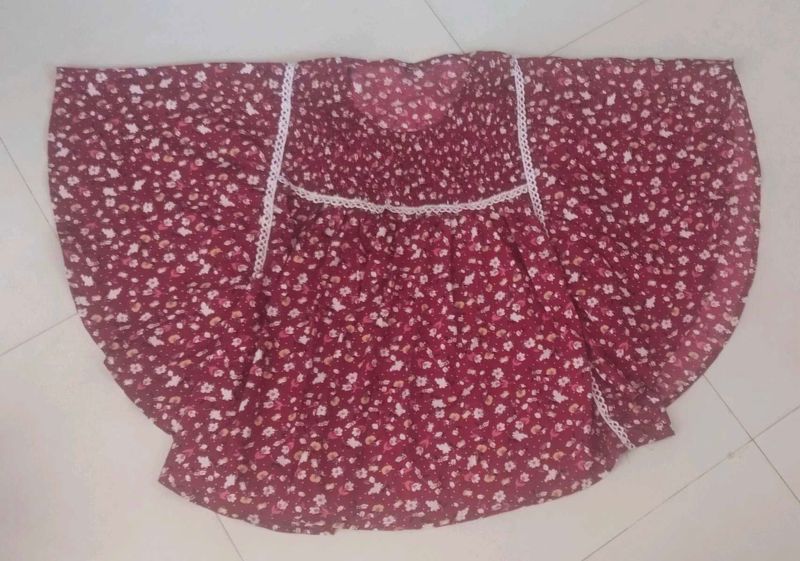 Maroon Floral Print Gown