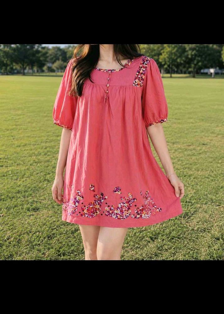 Chic Pink Embroidered Mini Dress