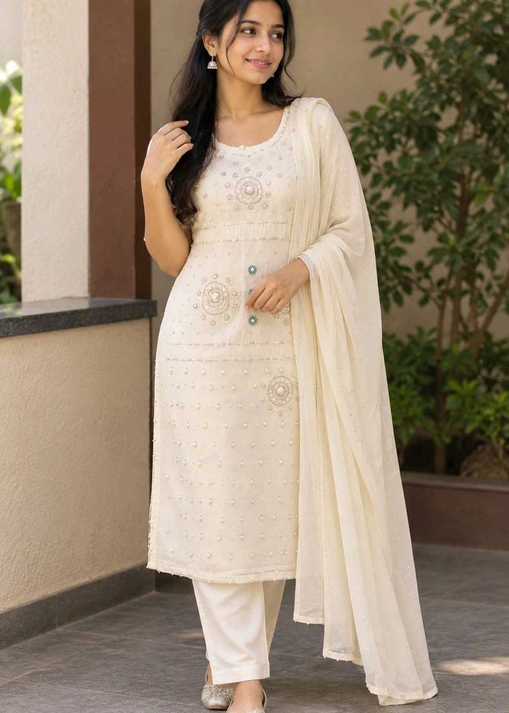 white kurthi set