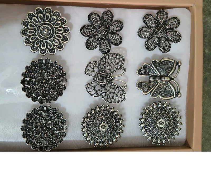 Oxidised Silver Floral &amp; Butterfly Ring Collection
