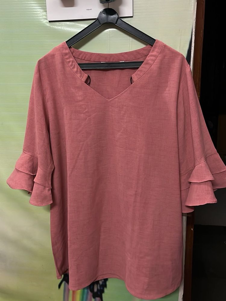 Stylish Ruffle Sleeve V-Neck Top