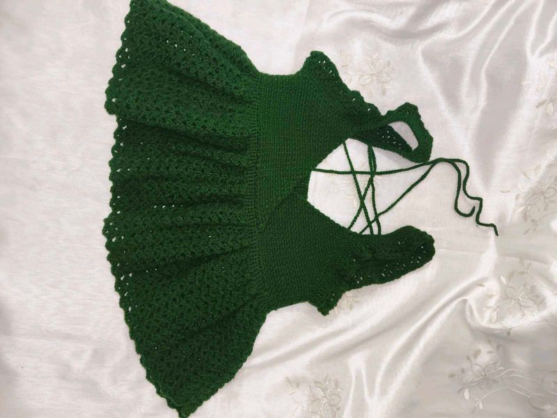 Hand-knitted Green Ruffle Dress