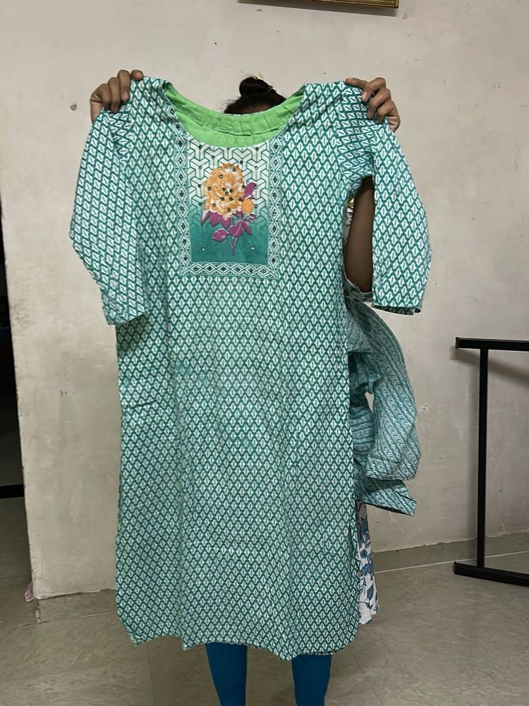 Designer Teal Kurta with Floral Print