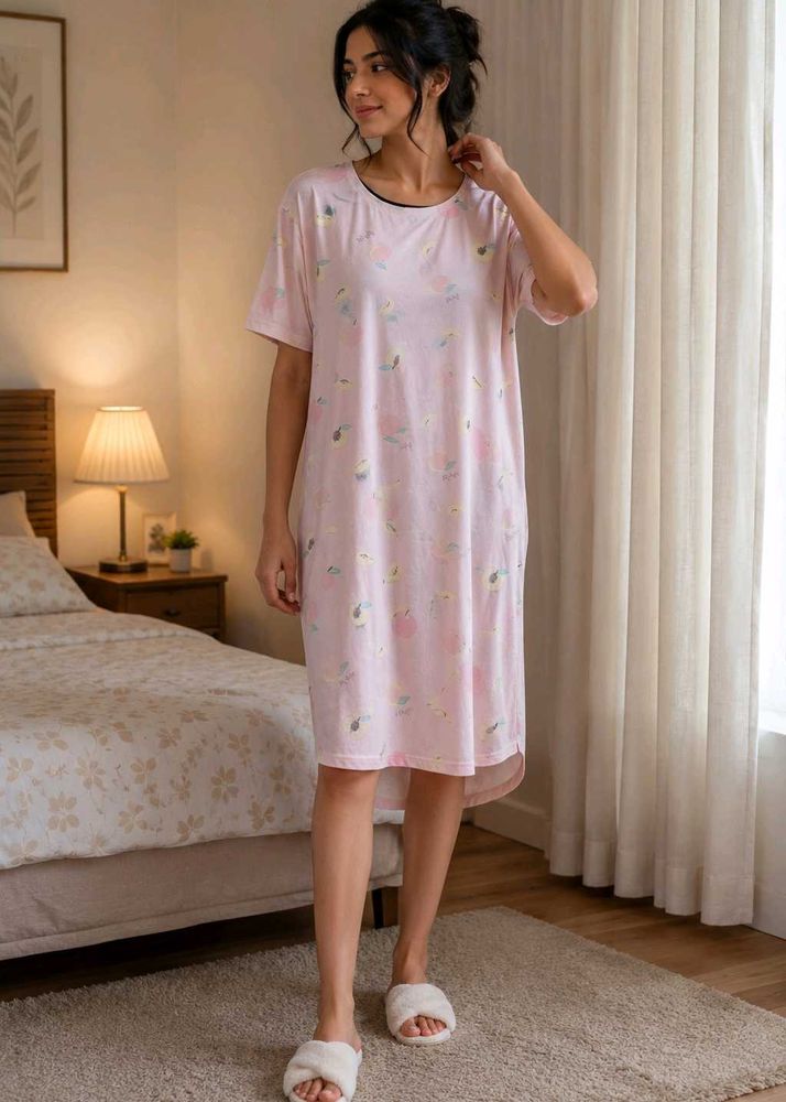 Peach Print Oversized T-Shirt Dress
