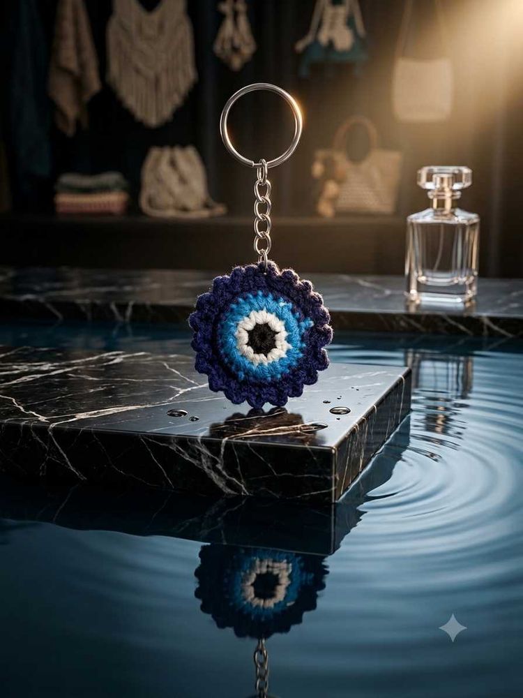 Crocheted Evil Eye Keychain