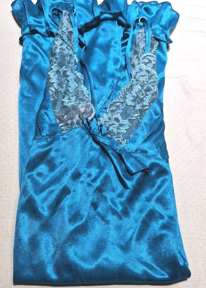 Teal Satin Lingerie Set
