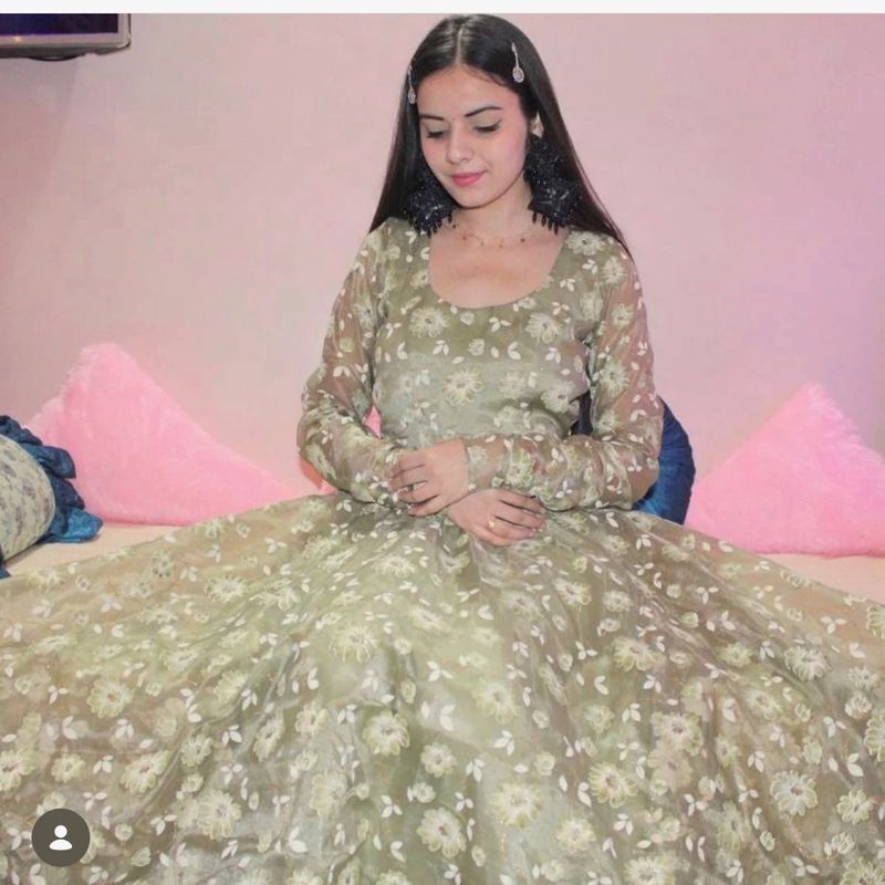 Elegant Floral Print Anarkali Gown