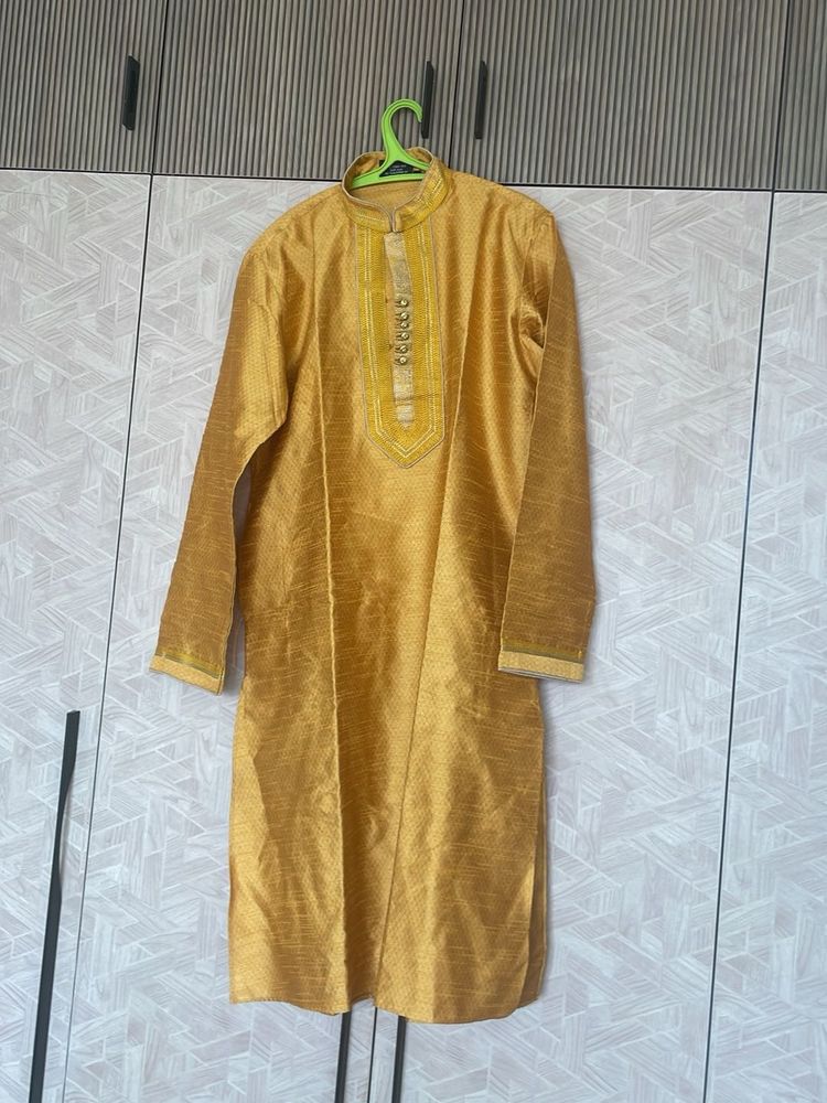 Mohanlal Sons Silk Mustard Embroidered Men Kurta