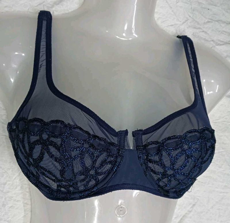 Sheer Embroidered Bra 🤎