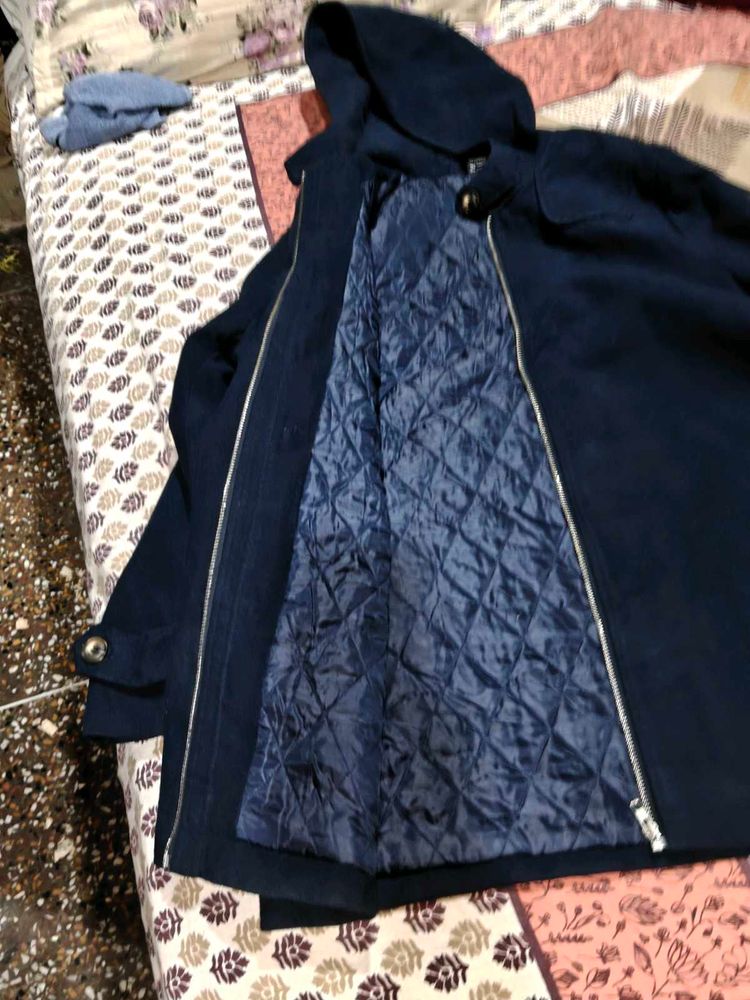 Navy Blue Hooded Jacket zipper