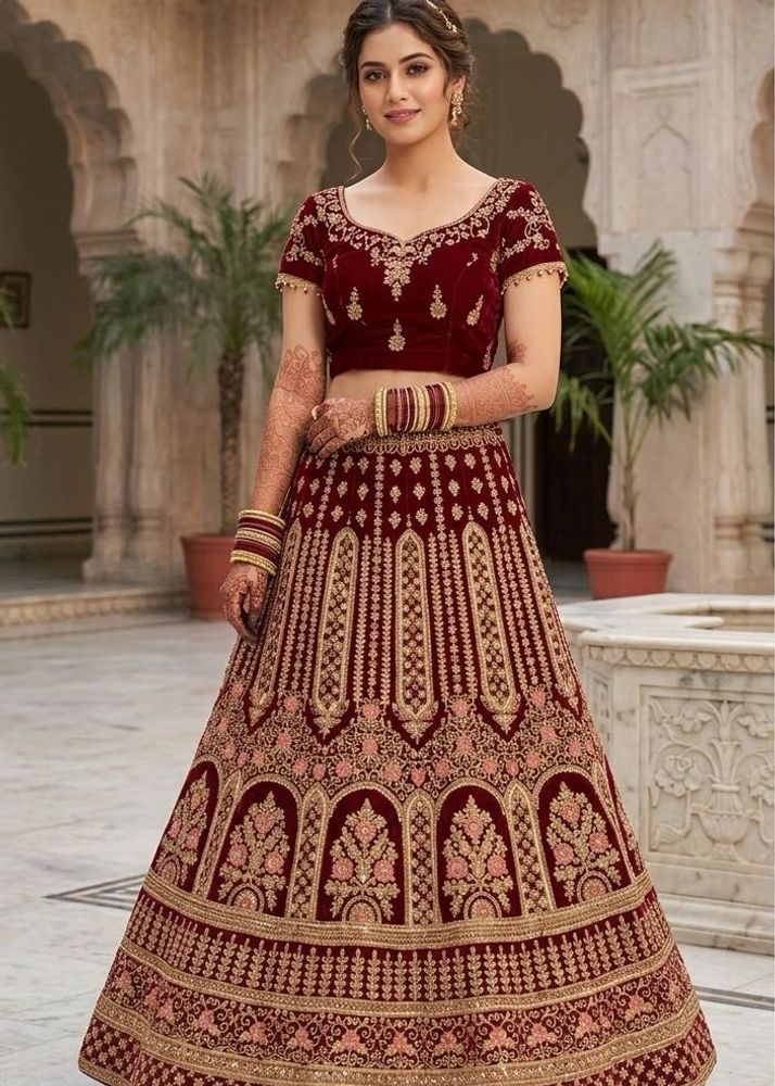 Maroon Velvet Lehenga