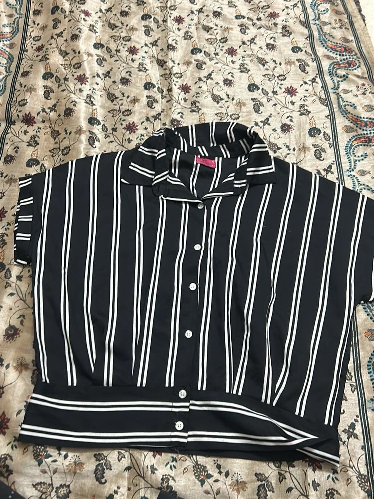Striped Collared Button-Up Top