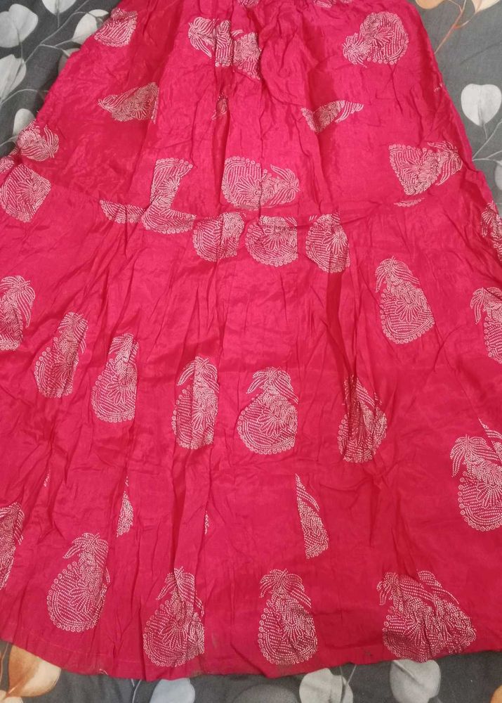 Vibrant Pink Ethnic Print Skirt