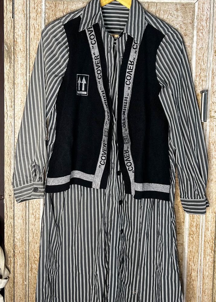 ( ON SALE⚡️)🕊️Striped Shirt Dress with Vest
