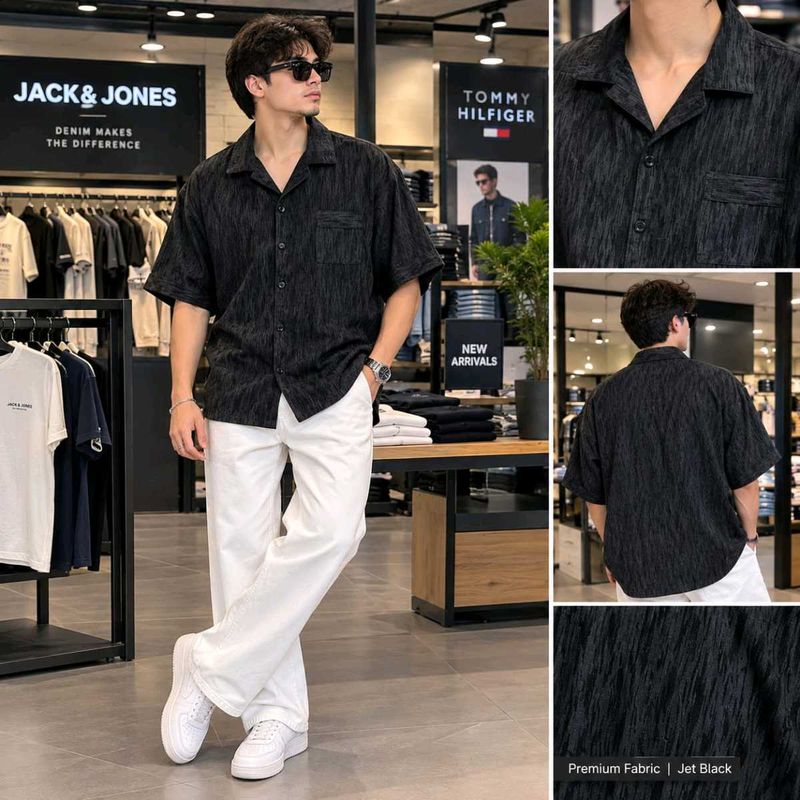 🇳🇿💫🎀Men's Black Textured Short Sleeve Shirt