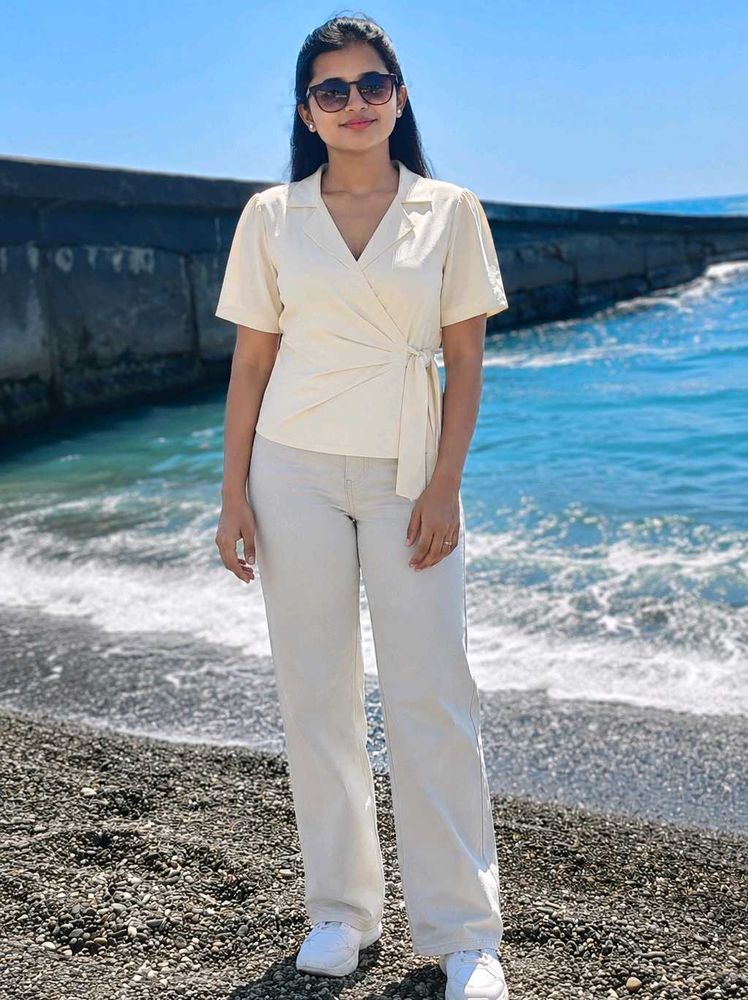 Chic Beige Wrap Top