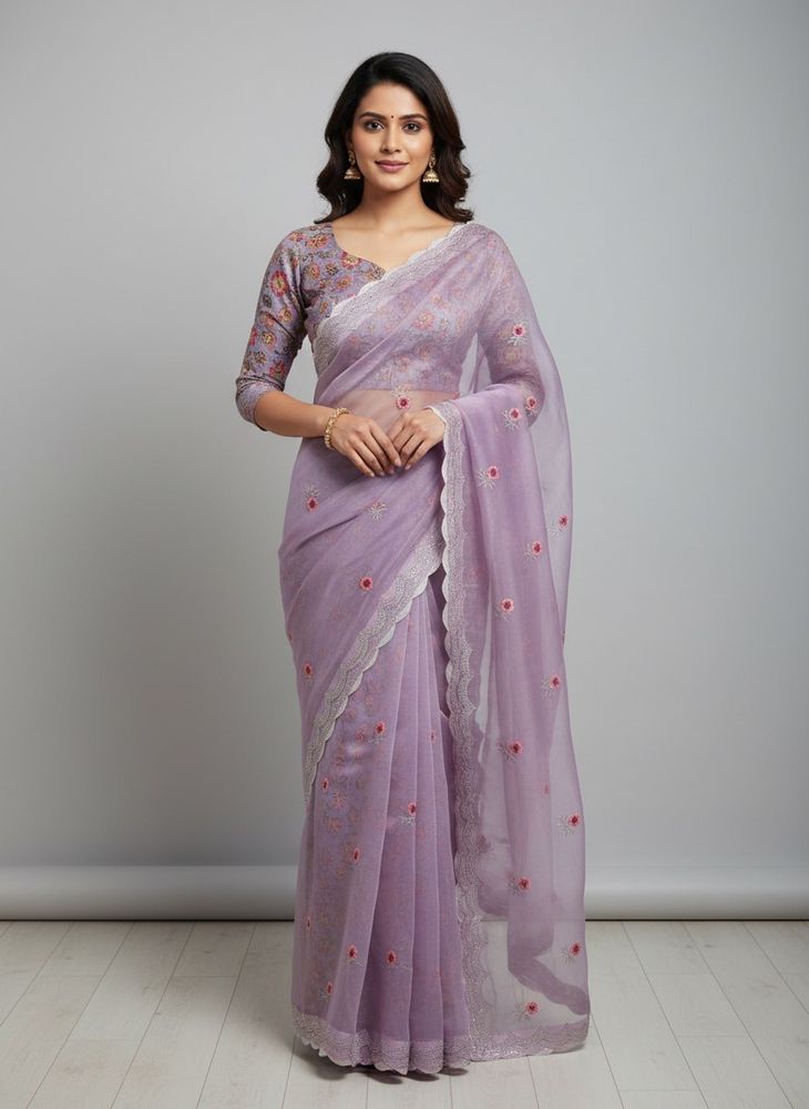 lavender saree with blouse