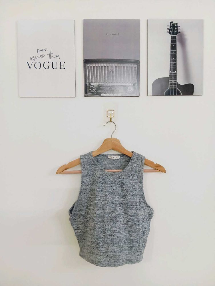 Gray Textured Sleeveless Crop Top