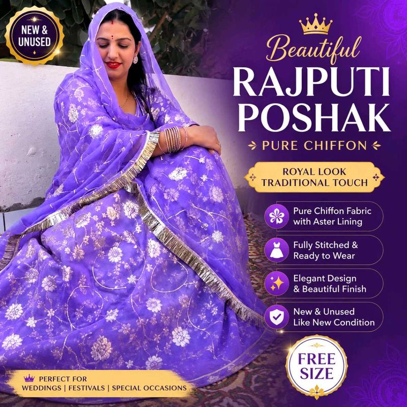 Pure Chiffon Rajputi Poshak 💜 New/Unused