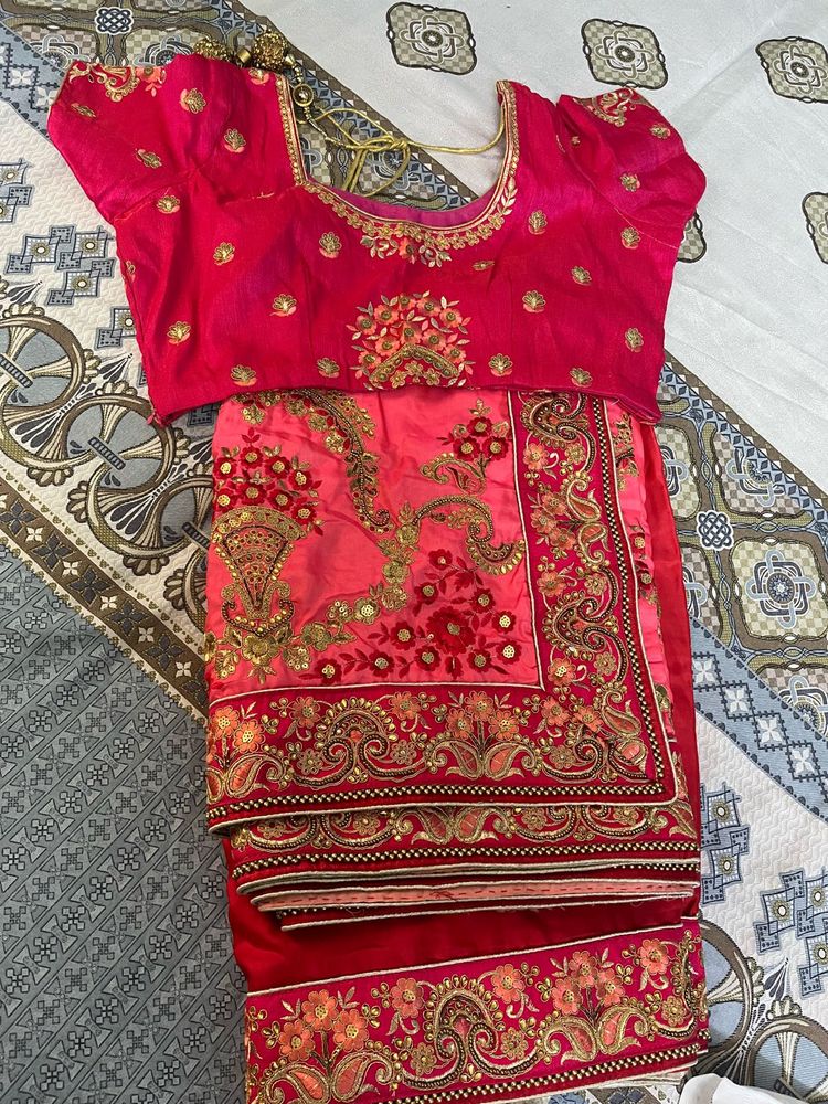 Exquisite Pink &amp; Red Embroidered Saree