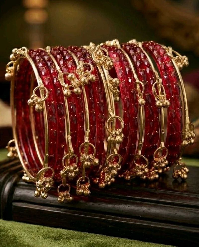 Elegant Red Bangles with Gold Accents