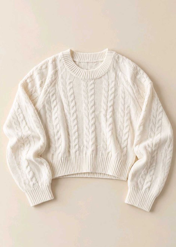 IVORY CABLE KNIT CREWNECK SWEATER