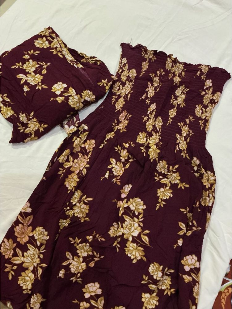 Floral Smocked Maxi Dress with shrug