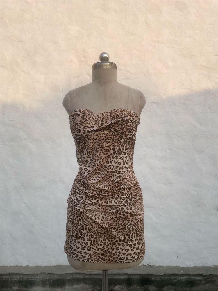 Leopard Print Strapless Dress