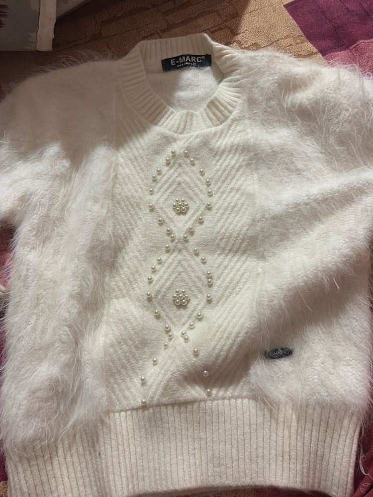 Cozy White Embellished Sweater