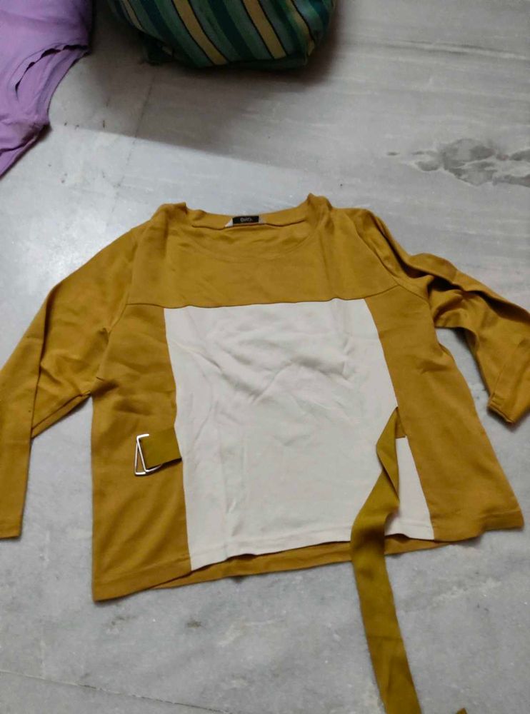 Only Stylish Mustard &amp; White Long Sleeve Top