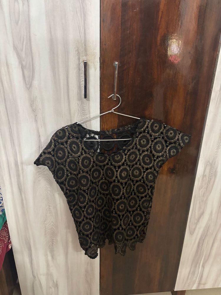 Stylish Black &amp; Gold Lace Blouse