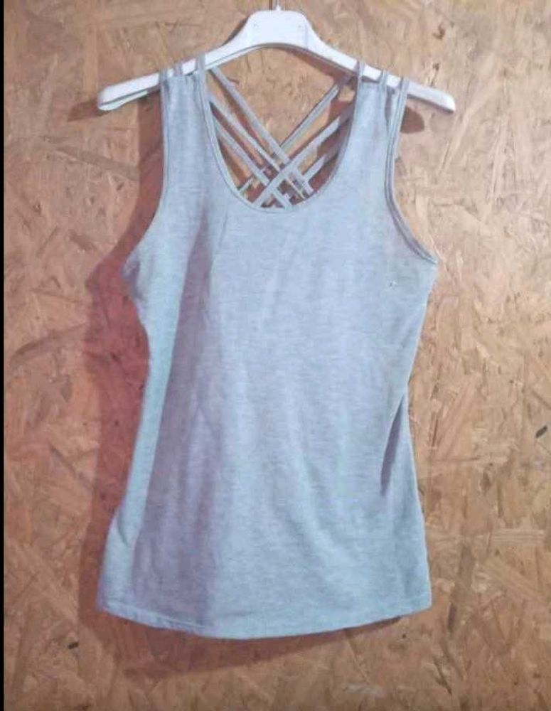 Gray Criss-Cross Strap Tank Top