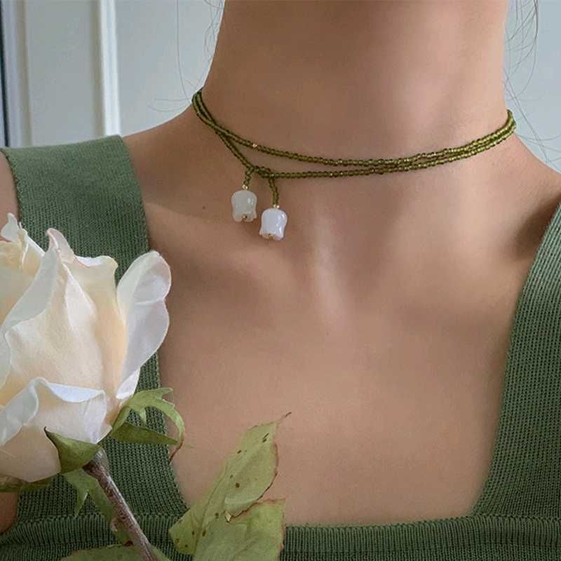 Delicate Beaded Lily of the Valley Choker 🌷