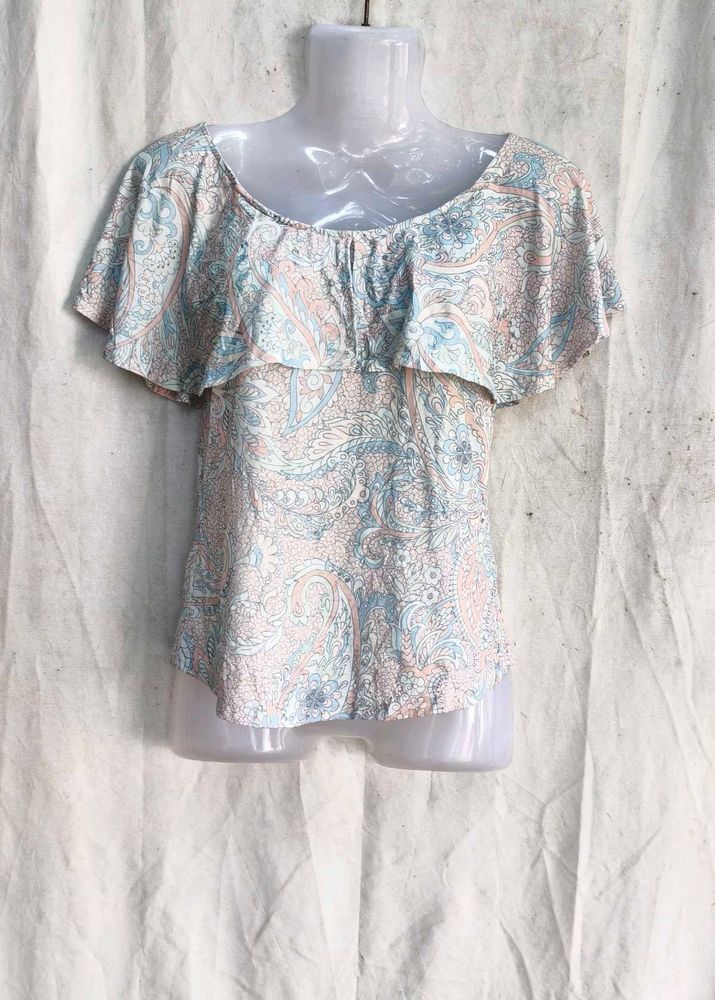 Boho Paisley Print Flutter Sleeve Top