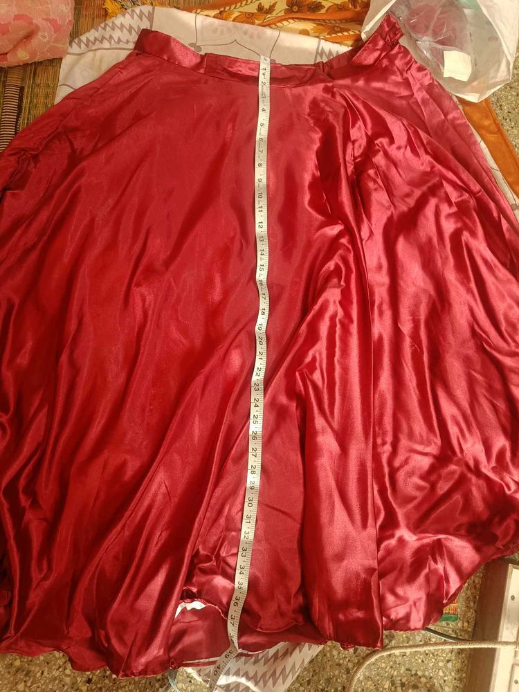 Marron satin Dandiya skirt with blouse