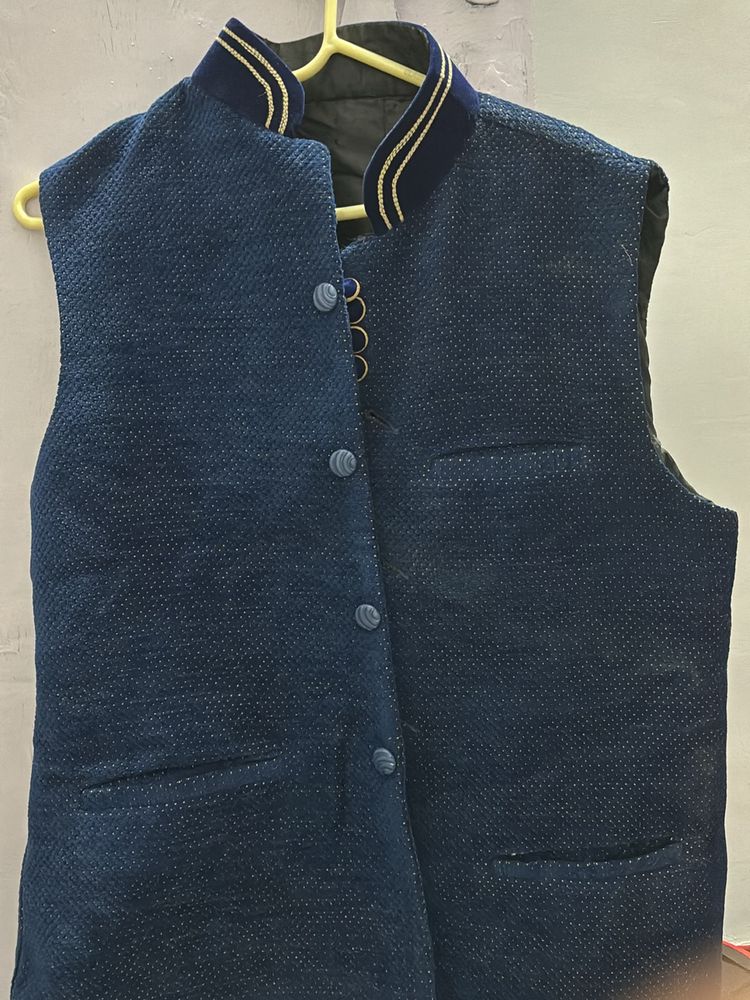 Navy Blue Textured Waistcoat