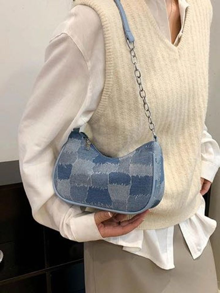 Denim Patchwork Shoulder Bag