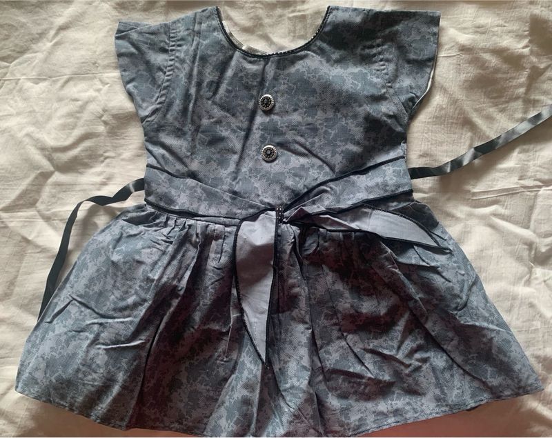 Cute Grey Printed Baby Dress