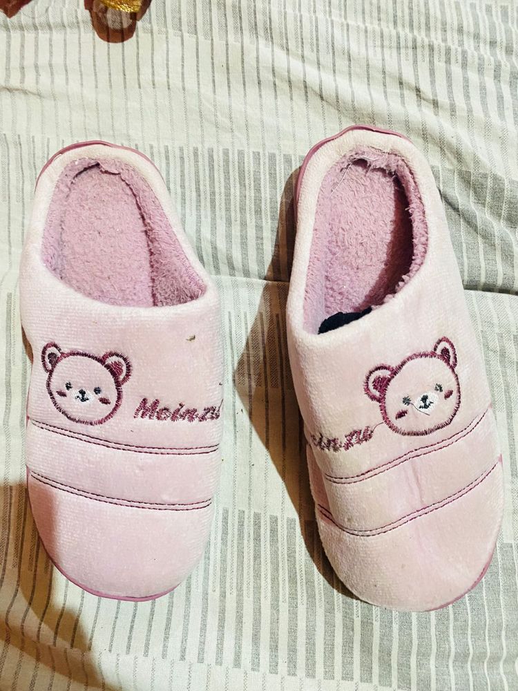 Cute Pink Bear free size Slippers