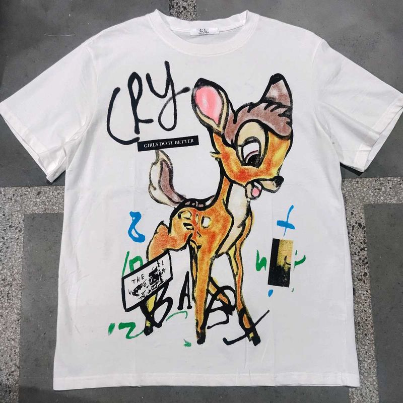 White Bambi Graphic Print T-Shirt