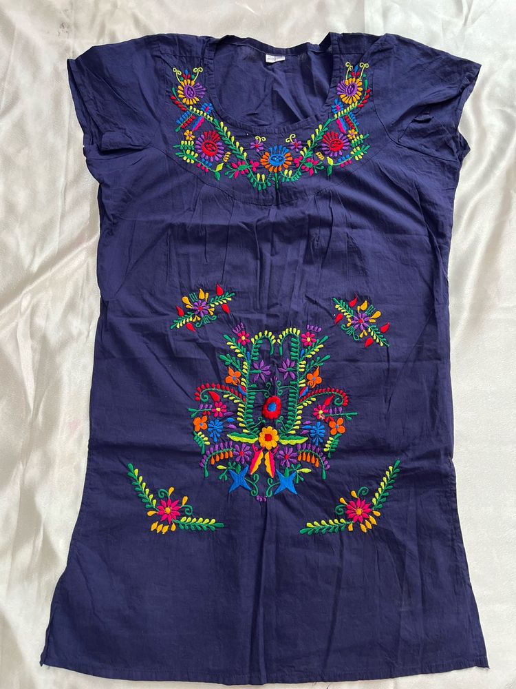 Embroidered Navy Blue Kurta