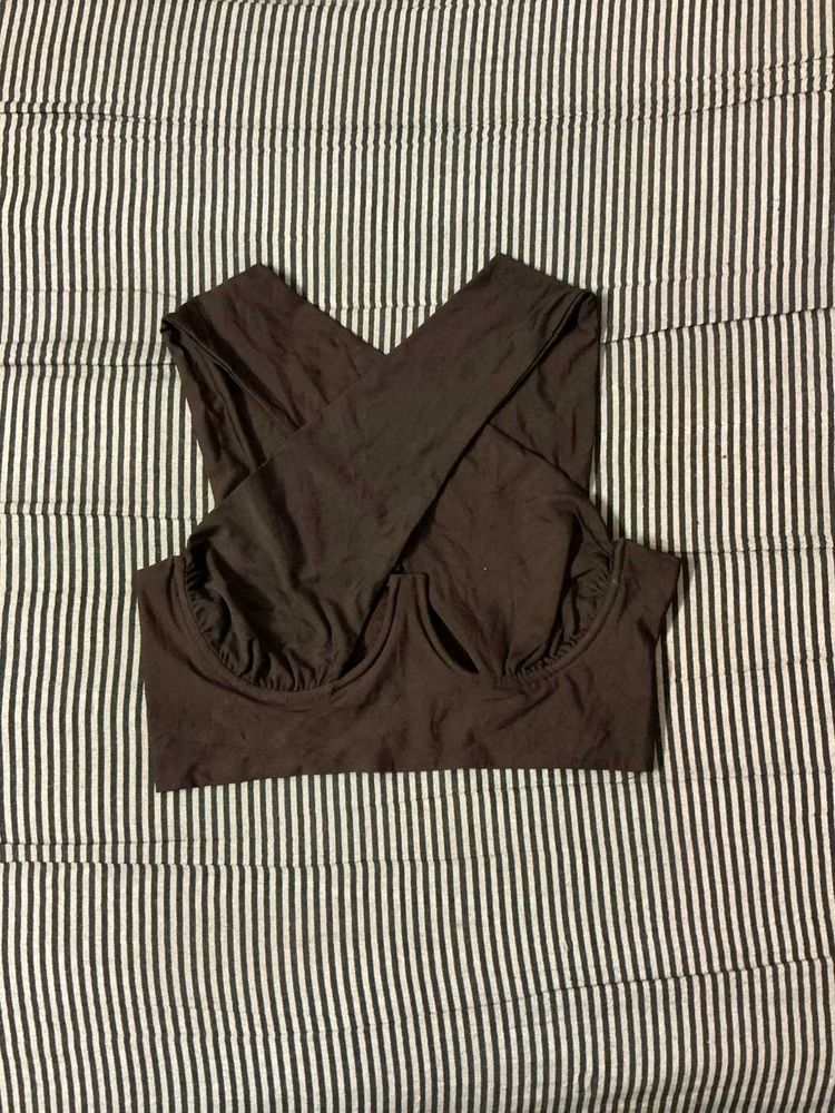 Brown Cross-Back Crop Top