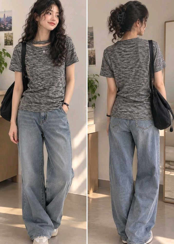 Chic Cut-Out Neckline Marled T-Shirt