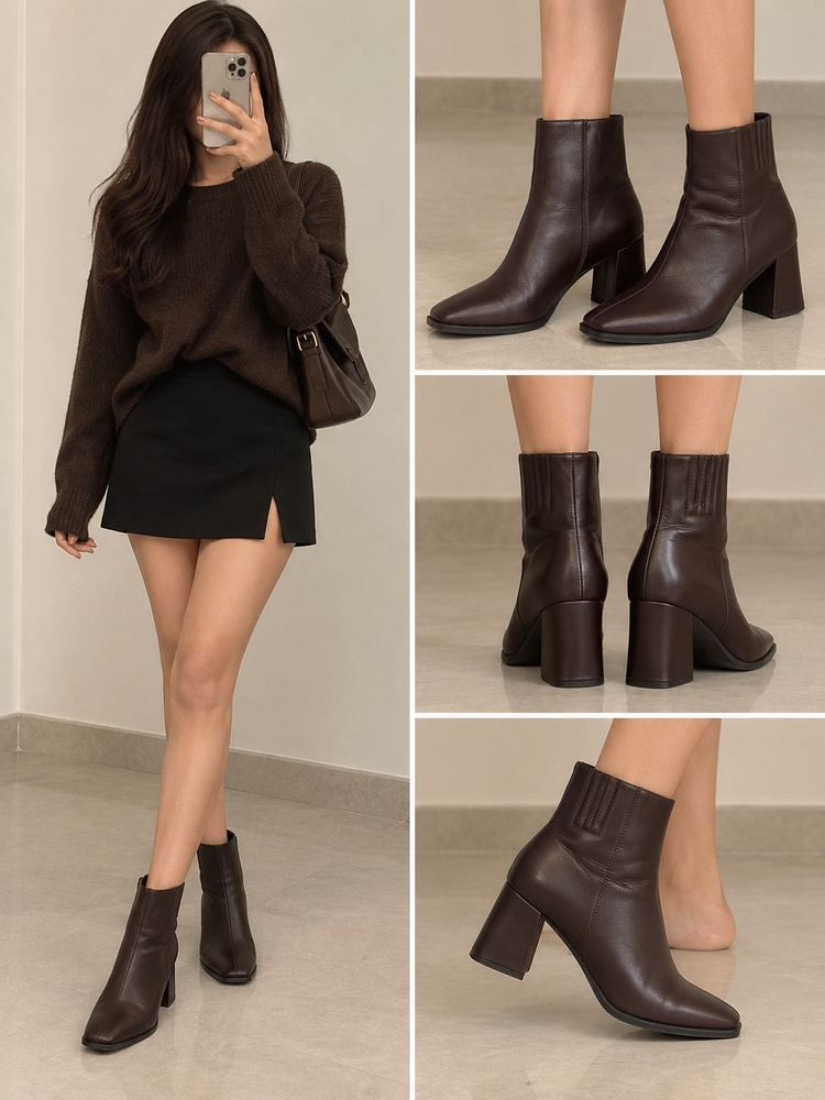 Chic Brown Block Heel Ankle Boots