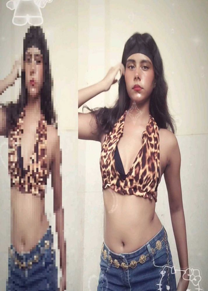 Leopard Print Halter Neck Crop Top